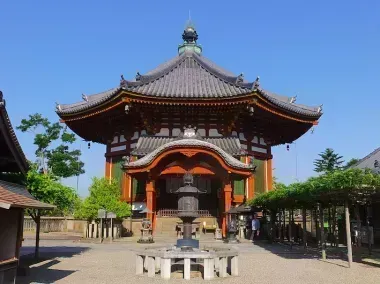 Octagonal Hall of Kofuku-ji, painted red and green. 