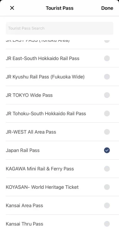 Japan Travel app pass options