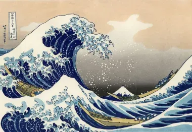 The famous Grand Blue Wave off Kanagawa by Hokusai Katsushika, after 36 drunk Mount Fuji, is a perfect example of ukiyo-e, or the image of a transient world and floating.