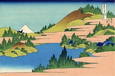 El lago Ashi en Hakone, de la serie de las Treinta y seis vistas del Monte Fuji de Hokusai, hacia el año 1830