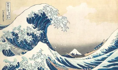 La ola de Kanagawa con el monte Fuji al fondo de Hokusai (La gran ola de Kanagawa)