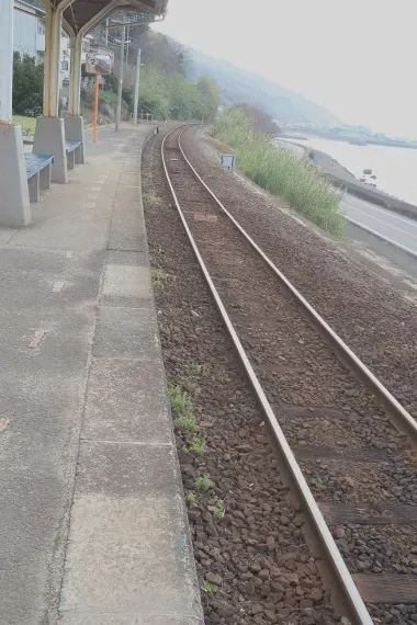 Les rails longeant la côte, gare de Shimonada