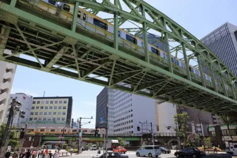 Chuo Sobu Line crossing a bridge in Tokyo